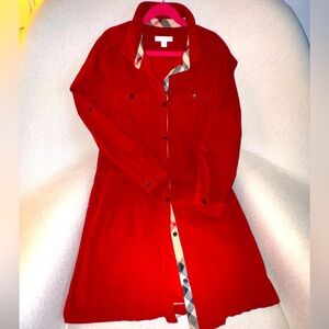❣️Burberry Teen Red Corduroy Button Down Shirt Dress, 14 Yrs